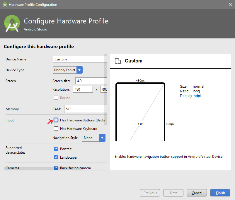 "Has Hardware Buttons (Back/Home/Menu)" in "Configure Hardware Profile"